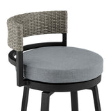 Encinitas Black Aluminum and Gray Wicker Outdoor Patio Bar or Counter Height Swivel Stool