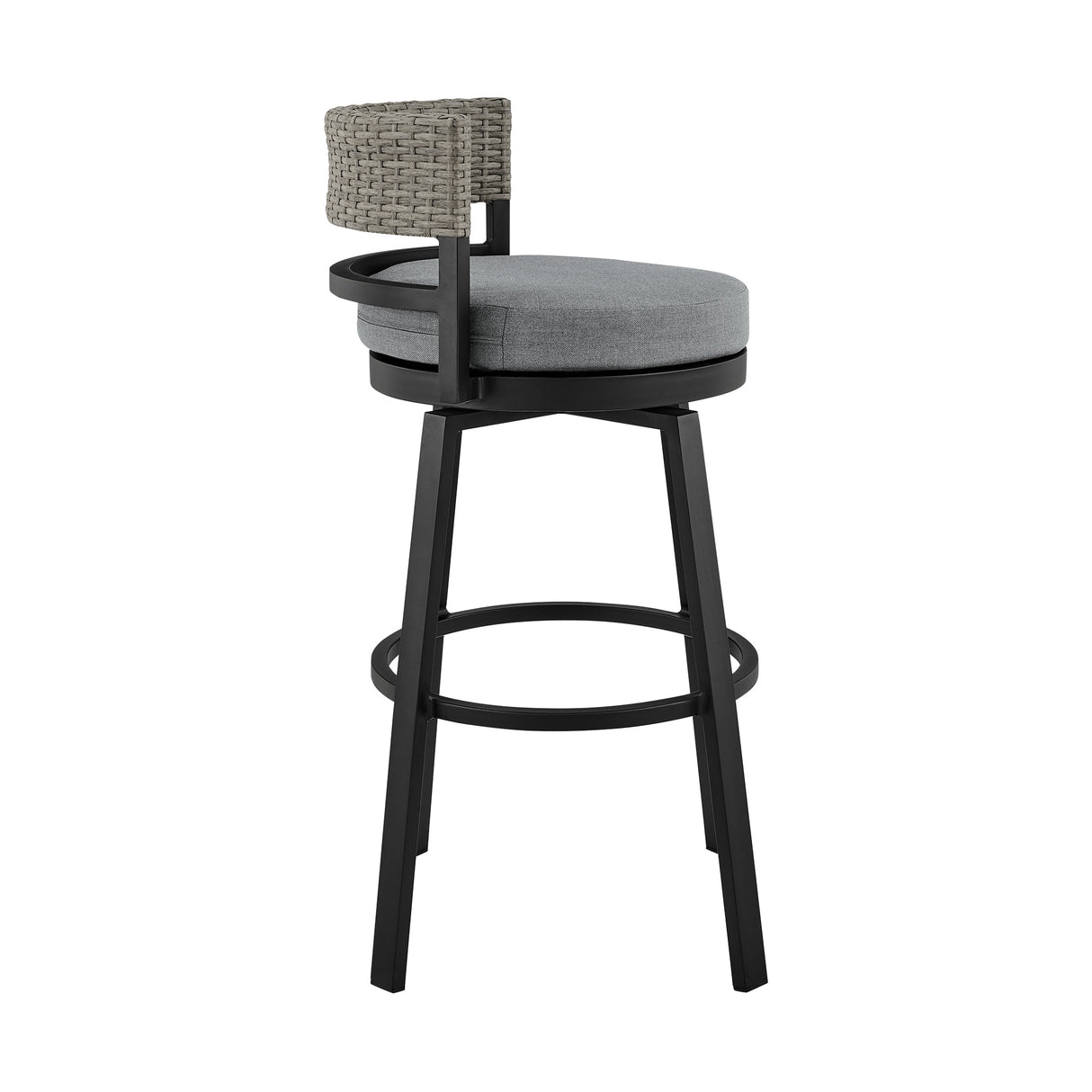 Encinitas Black Aluminum and Gray Wicker Outdoor Patio Bar or Counter Height Swivel Stool
