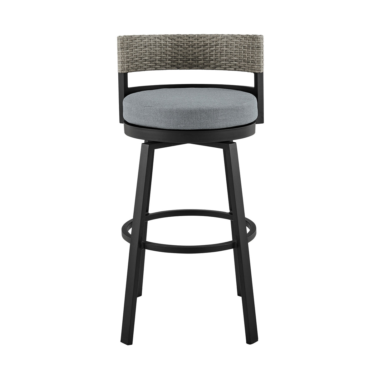 Encinitas Black Aluminum and Gray Wicker Outdoor Patio Bar or Counter Height Swivel Stool