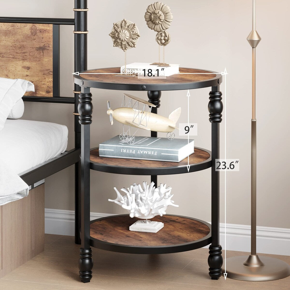 End Table 3-Tier Round Side Table Living Room Accent Table