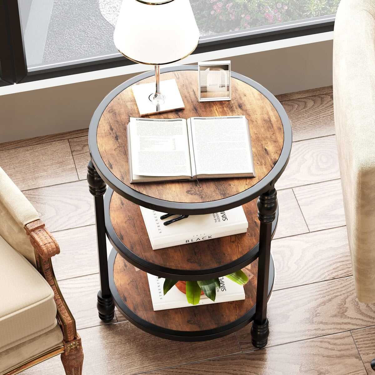 End Table 3-Tier Round Side Table Living Room Accent Table