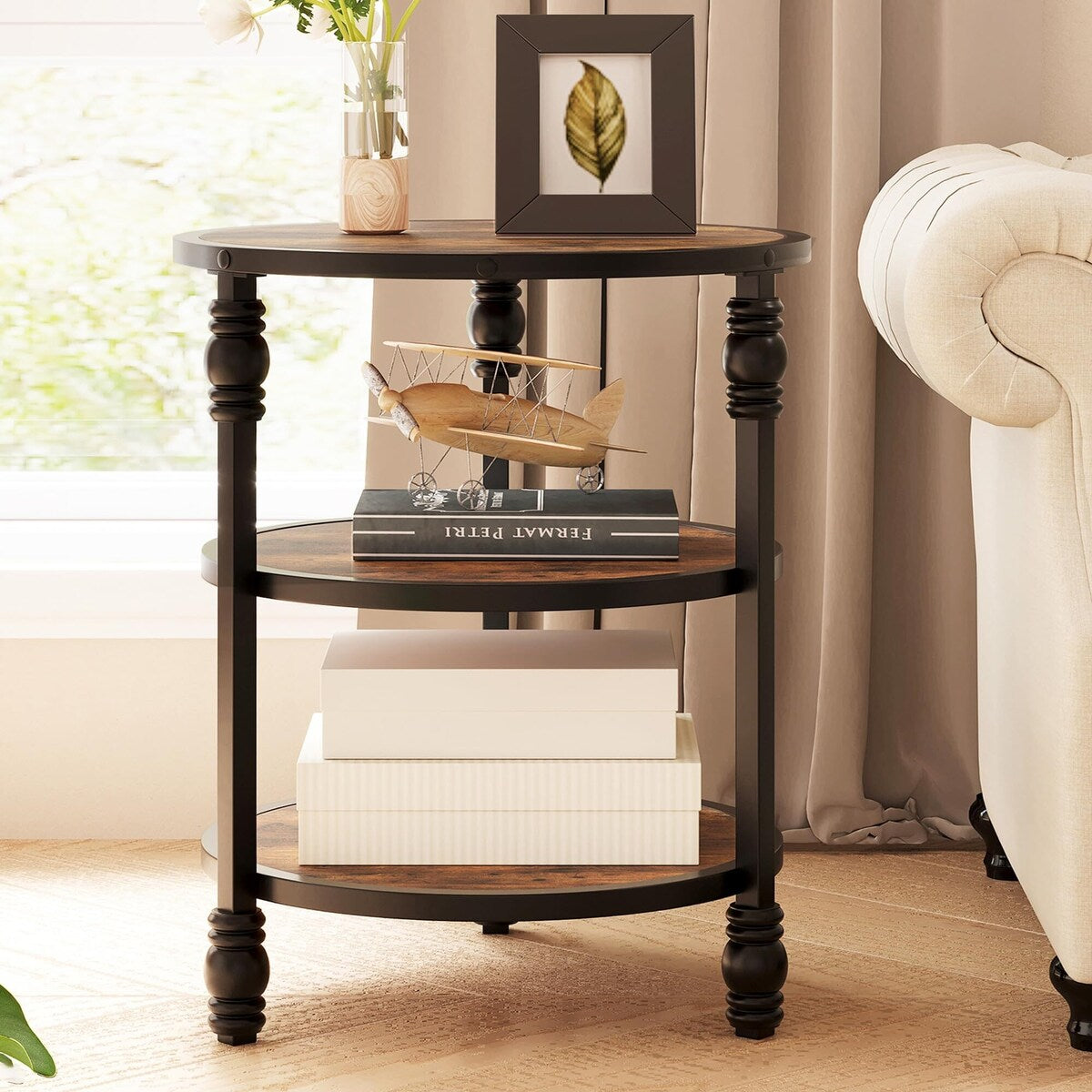 End Table 3-Tier Round Side Table Living Room Accent Table