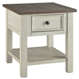 End Table With Plank Top and a Gliding Drawer, Cream and Brown