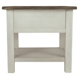 End Table With Plank Top and a Gliding Drawer, Cream and Brown