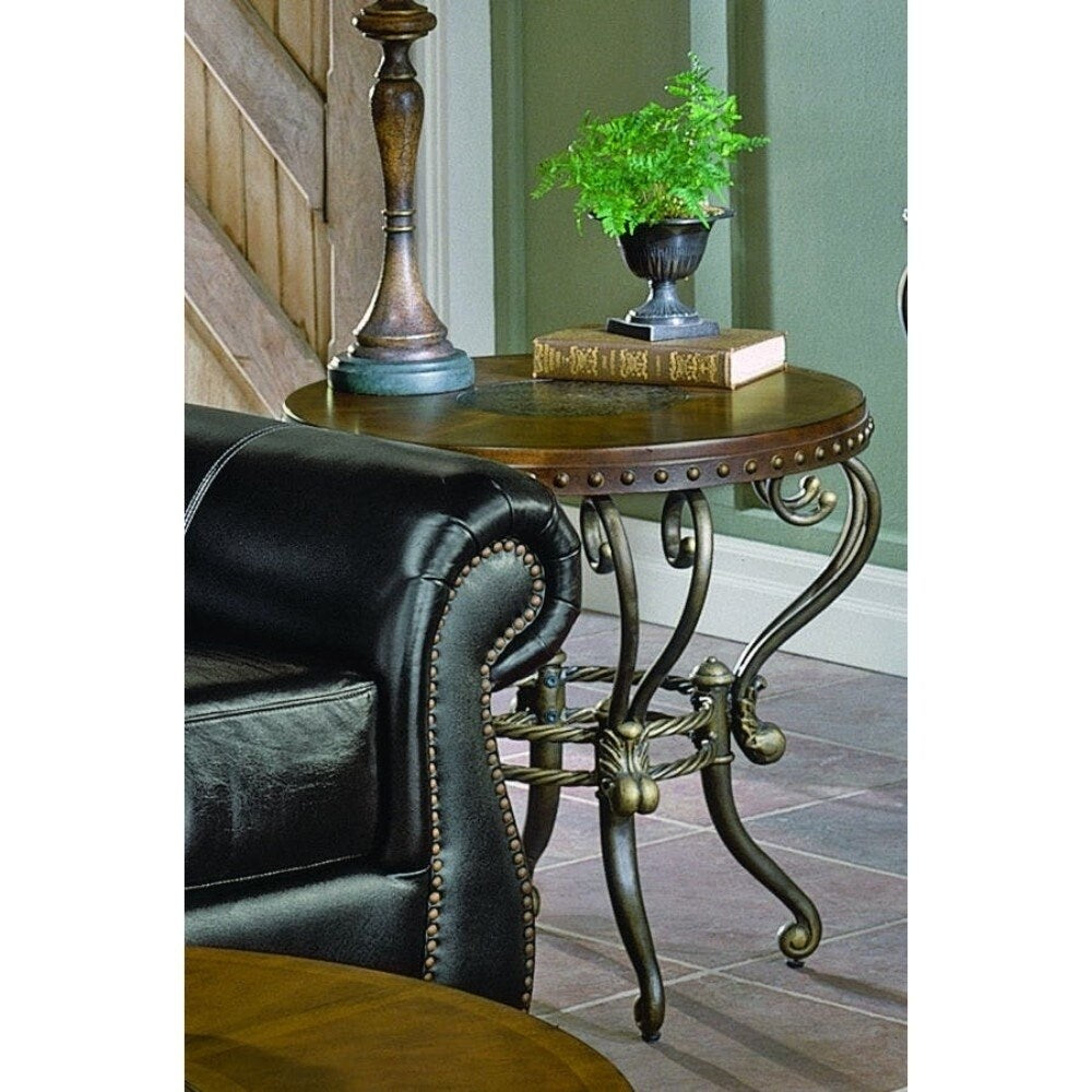 End Table With an Etched Center Motif, Tobacco