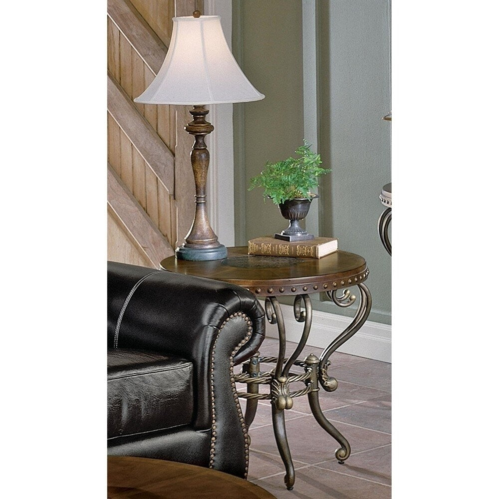 End Table With an Etched Center Motif, Tobacco