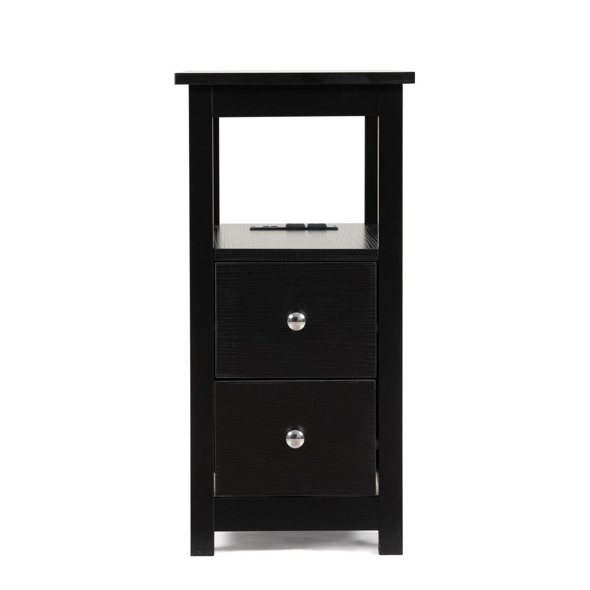 End Table with Charging Station, Narrow Sofa Side Table, Wooden Nightstand, Bedroom Living Room Furniture