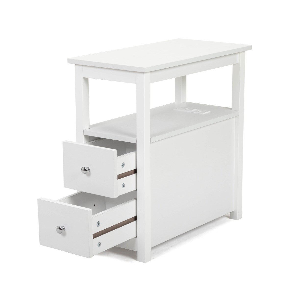 End Table with Charging Station, Narrow Sofa Side Table, Wooden Nightstand, Bedroom Living Room Furniture