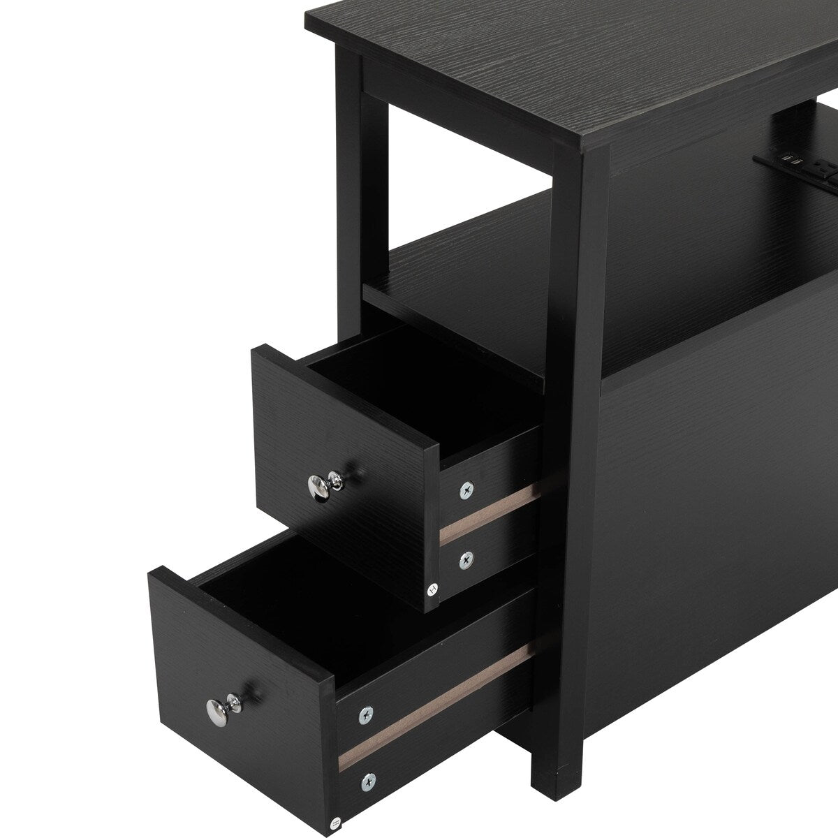 End Table with Charging Station, Narrow Sofa Side Table, Wooden Nightstand, Bedroom Living Room Furniture