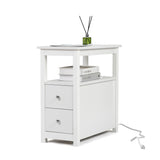End Table with Charging Station, Narrow Sofa Side Table, Wooden Nightstand, Bedroom Living Room Furniture