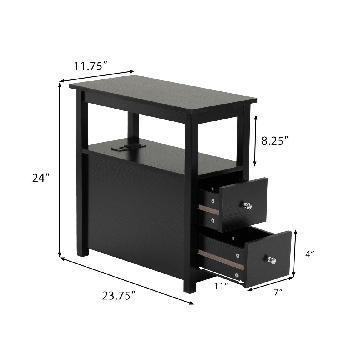 End Table with Charging Station, Narrow Sofa Side Table, Wooden Nightstand, Bedroom Living Room Furniture