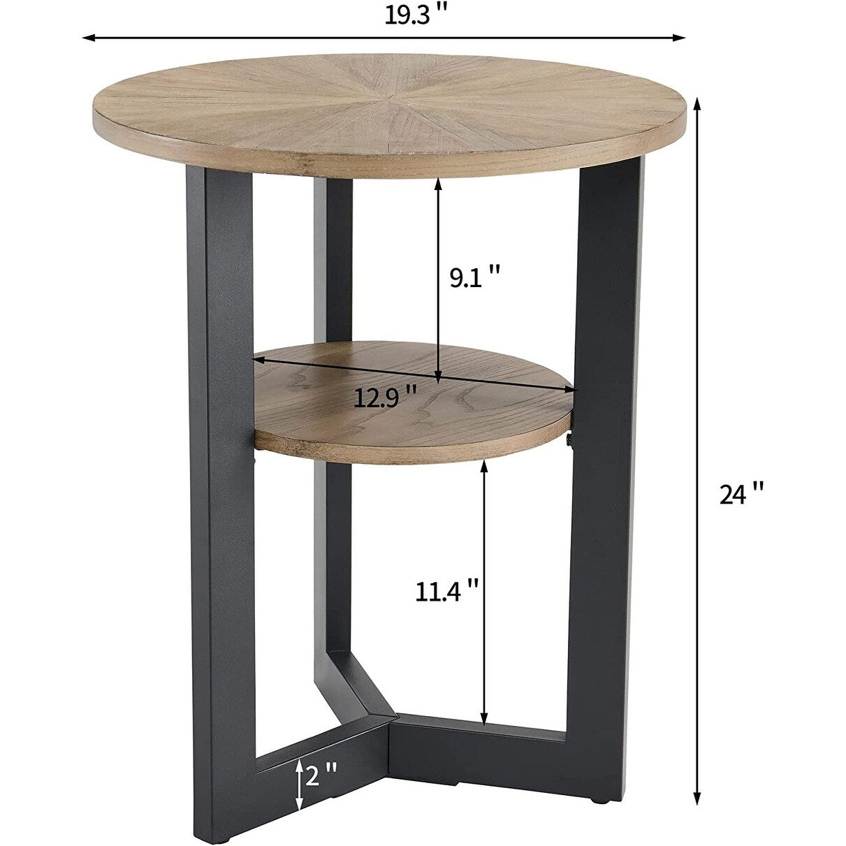 End Table Solid Wood 2-Tier Circle Side Table Nightstand - 19'3" x 24"