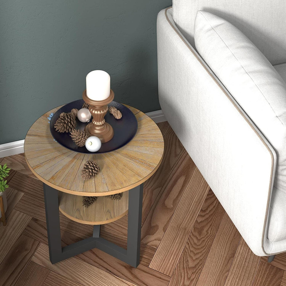 End Table Solid Wood 2-Tier Circle Side Table Nightstand - 19'3" x 24"