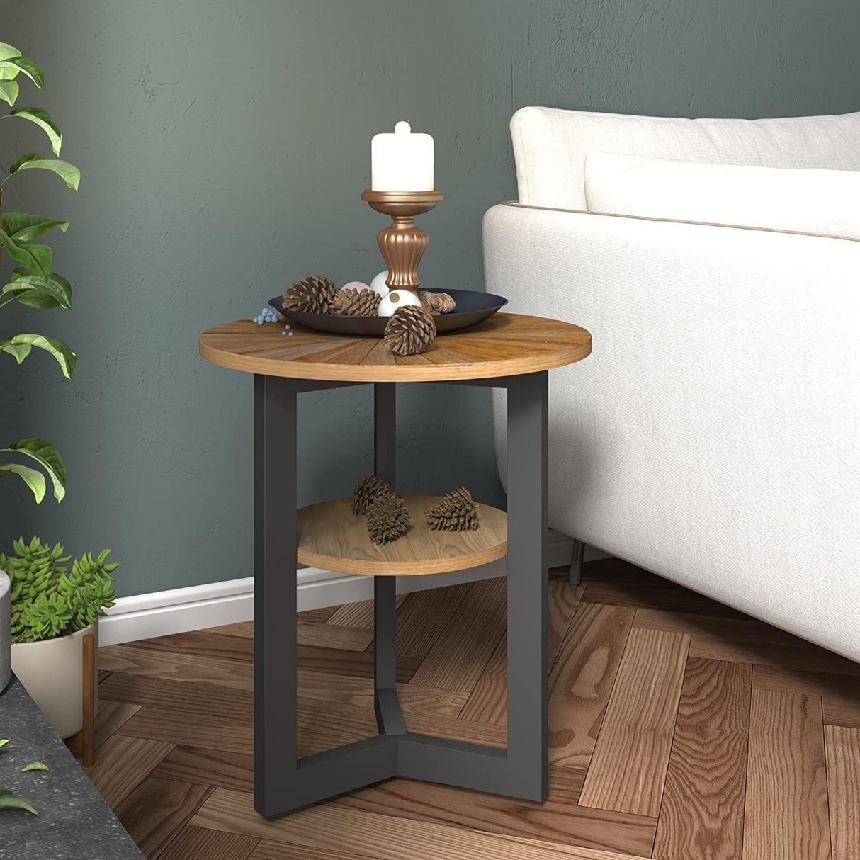 End Table Solid Wood 2-Tier Circle Side Table Nightstand - 19'3" x 24"