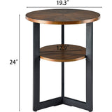End Table Solid Wood 2-Tier Circle Side Table Nightstand - 19'3" x 24"