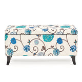 End of Bed Bench 35 inch Script Printed Linen Upholstered Fabric Storage Ottoman
