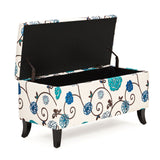 End of Bed Bench 35 inch Script Printed Linen Upholstered Fabric Storage Ottoman