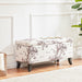 End of Bed Bench 35 inch Script Printed Linen Upholstered Fabric Storage Ottoman