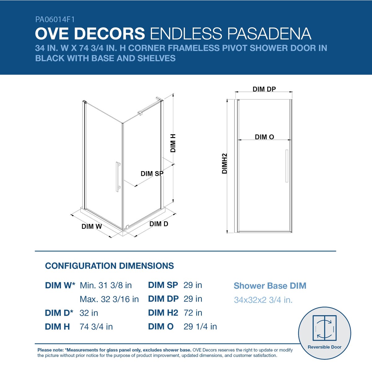Endless Pasadena Corner and Base 34" W x 74 3/4" H Black