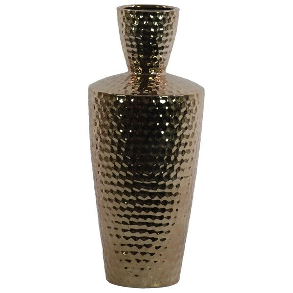 Engraved Diamond Pattern Ceramic Vase With Trumpet Neck, Large, Gold