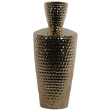 Engraved Diamond Pattern Ceramic Vase With Trumpet Neck, Large, Gold