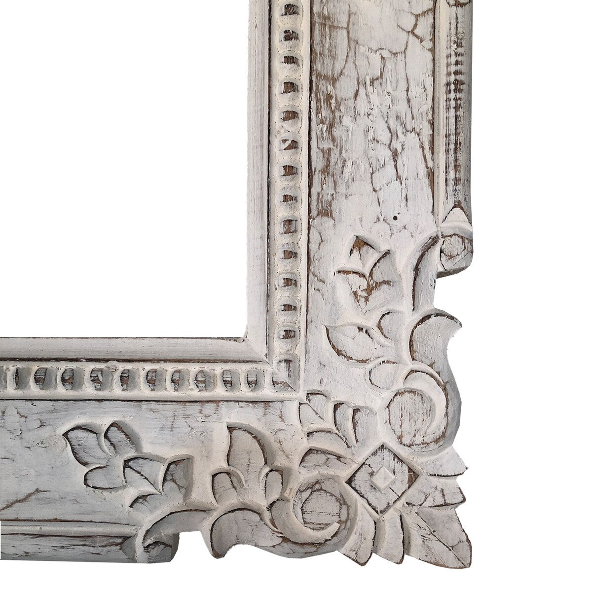23 Inch Mango Wood Floating Wall Shelf Unit, Floating, Ornate Scroll Carvings, Distressed Gray