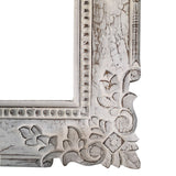 23 Inch Mango Wood Floating Wall Shelf Unit, Floating, Ornate Scroll Carvings, Distressed Gray
