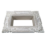 23 Inch Mango Wood Floating Wall Shelf Unit, Floating, Ornate Scroll Carvings, Distressed Gray