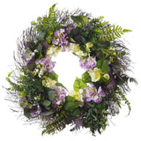 Enova Home 24" Artificial Mixed Hydrangea Flower Wreath with Green Leaves for Festival Celebration Front Door Wall Decoration