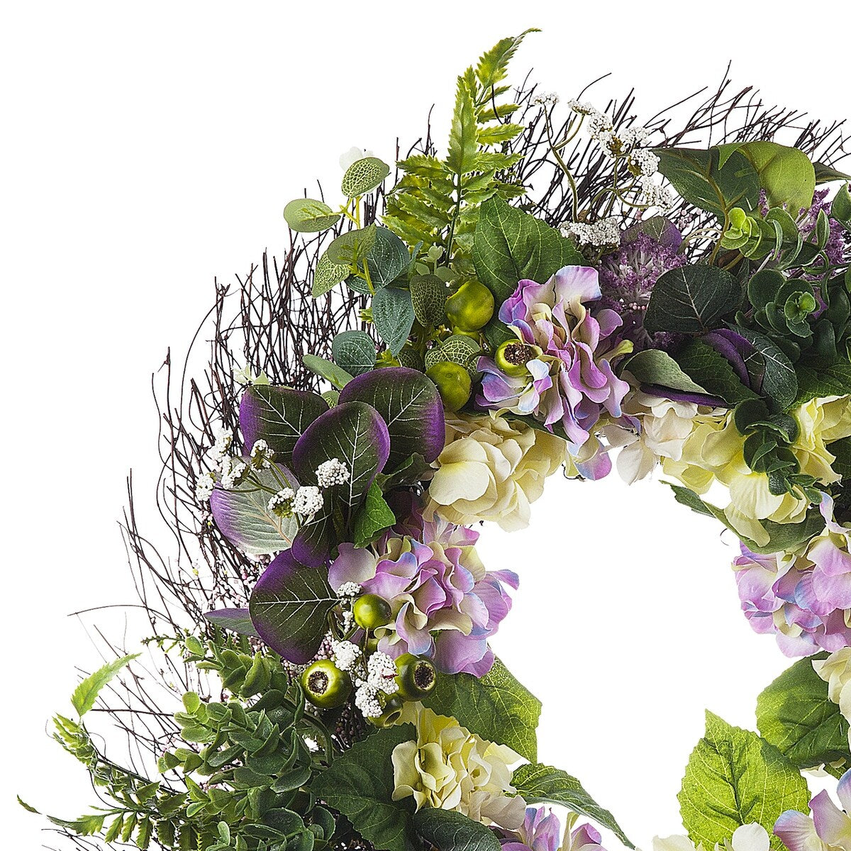 Enova Home 24" Artificial Mixed Hydrangea Flower Wreath with Green Leaves for Festival Celebration Front Door Wall Decoration