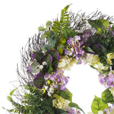 Enova Home 24" Artificial Mixed Hydrangea Flower Wreath with Green Leaves for Festival Celebration Front Door Wall Decoration