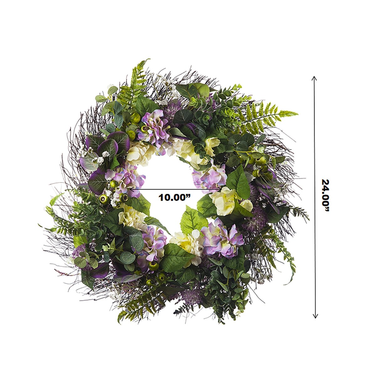Enova Home 24" Artificial Mixed Hydrangea Flower Wreath with Green Leaves for Festival Celebration Front Door Wall Decoration
