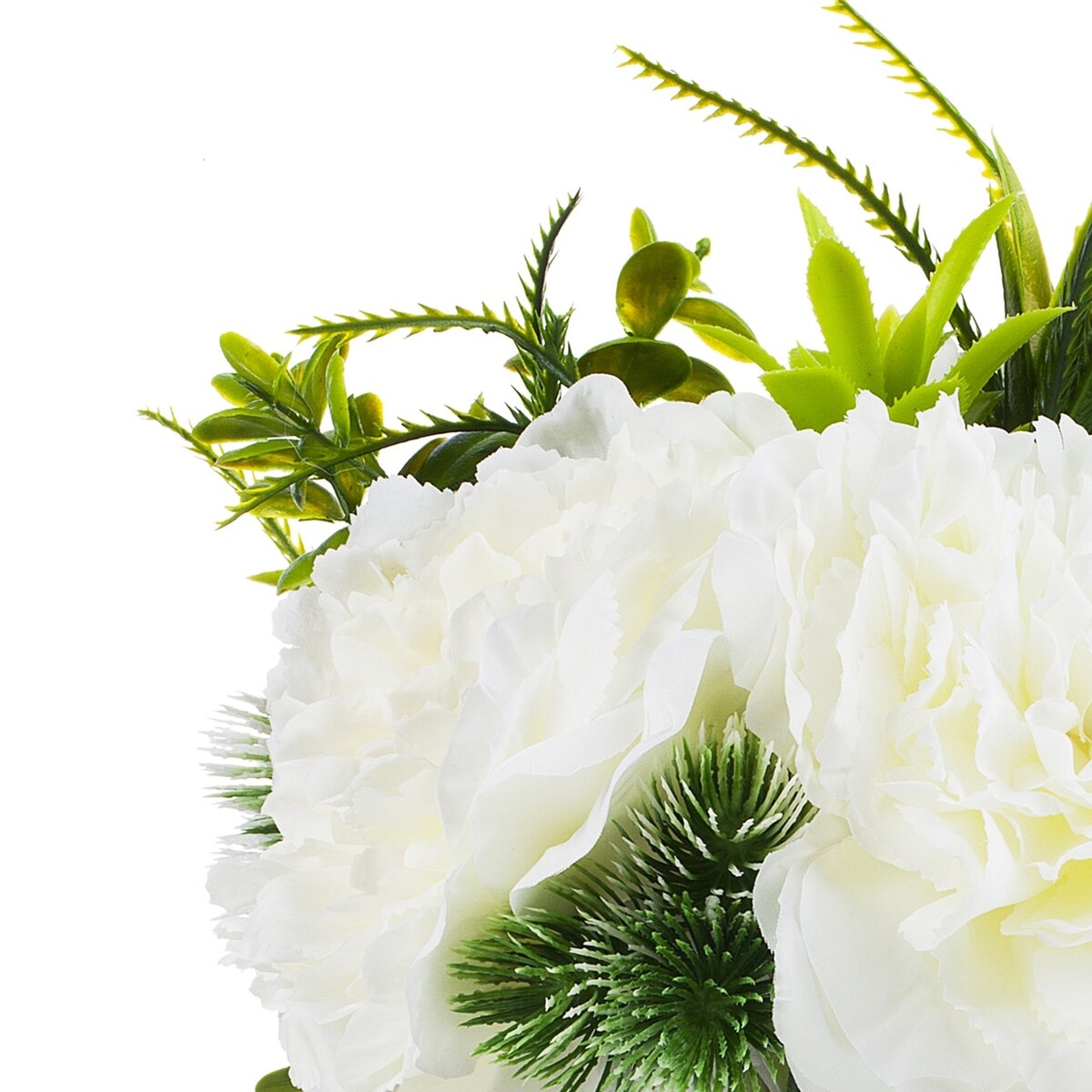 Enova Home 3 Large Artificial Silk Peony Fake Flowers with Mixed Greenery in Clear Glass Vase for Home Wedding Decoration