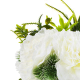 Enova Home 3 Large Artificial Silk Peony Fake Flowers with Mixed Greenery in Clear Glass Vase for Home Wedding Decoration