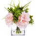 Enova Home 3 Large Artificial Silk Peony Fake Flowers with Mixed Greenery in Clear Glass Vase for Home Wedding Decoration