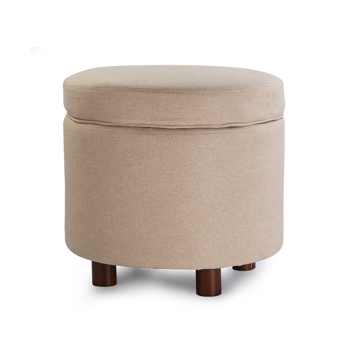 Enova Home Elisa 18 Inches Modern Elegant Linen Fabric Round Storage Ottoman For Living Room