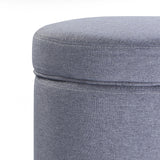 Enova Home Elisa 18 Inches Modern Elegant Linen Fabric Round Storage Ottoman For Living Room