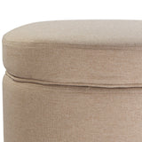 Enova Home Elisa 18 Inches Modern Elegant Linen Fabric Round Storage Ottoman For Living Room