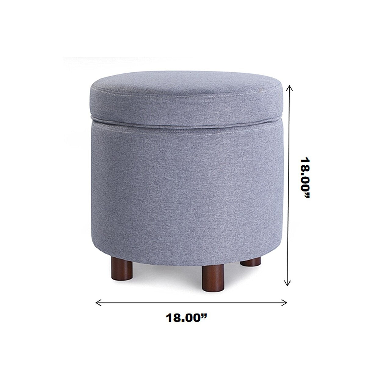 Enova Home Elisa 18 Inches Modern Elegant Linen Fabric Round Storage Ottoman For Living Room