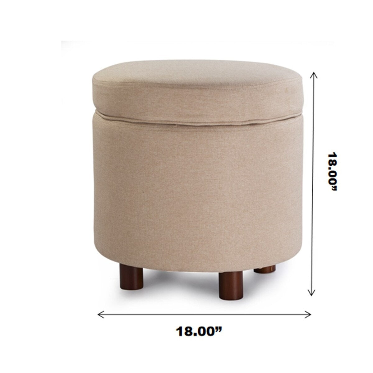 Enova Home Elisa 18 Inches Modern Elegant Linen Fabric Round Storage Ottoman For Living Room