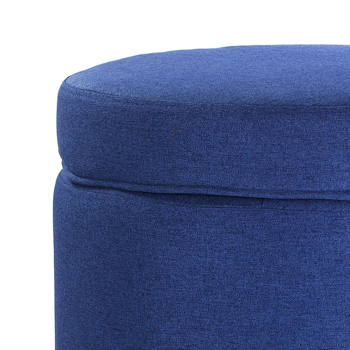 Enova Home Elisa 18 Inches Modern Elegant Linen Fabric Round Storage Ottoman For Living Room
