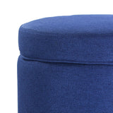 Enova Home Elisa 18 Inches Modern Elegant Linen Fabric Round Storage Ottoman For Living Room