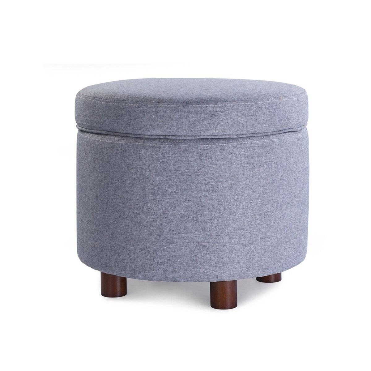 Enova Home Elisa 18 Inches Modern Elegant Linen Fabric Round Storage Ottoman For Living Room