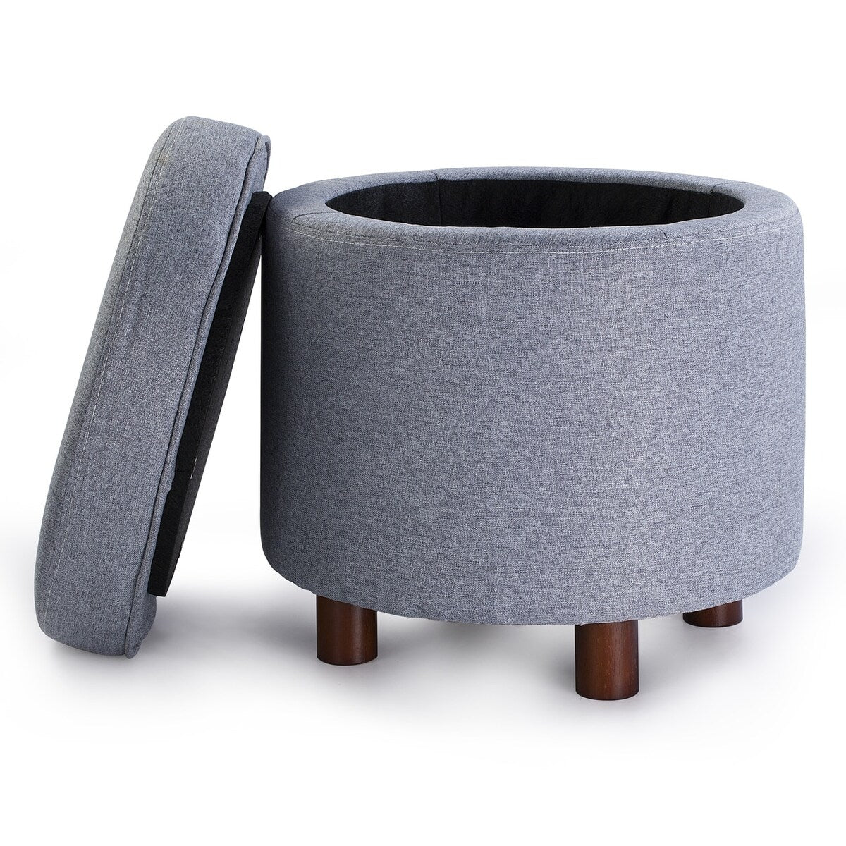 Enova Home Elisa 18 Inches Modern Elegant Linen Fabric Round Storage Ottoman For Living Room