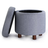 Enova Home Elisa 18 Inches Modern Elegant Linen Fabric Round Storage Ottoman For Living Room