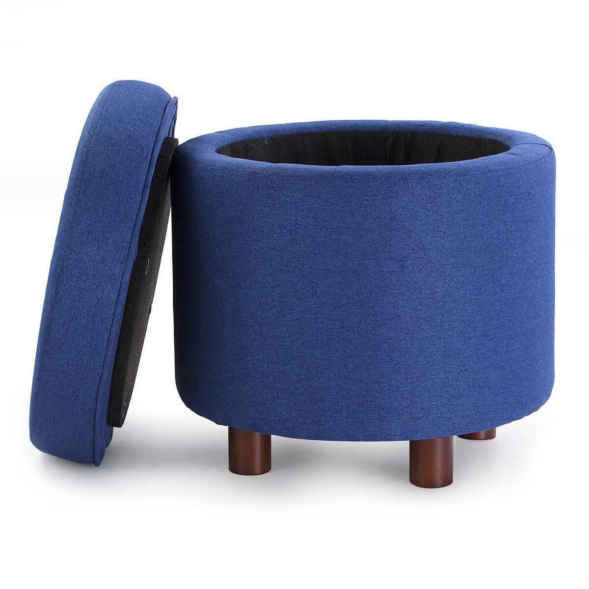 Enova Home Elisa 18 Inches Modern Elegant Linen Fabric Round Storage Ottoman For Living Room