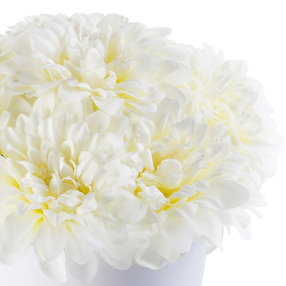 Enova Home Artificial Silk Dahlia Fake Flowers Arrangement in White Pot for Home Office Decoration