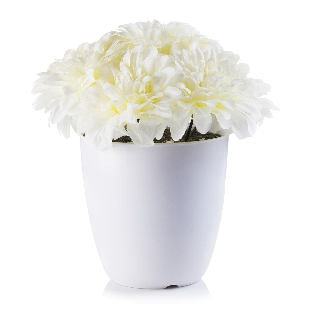 Enova Home Artificial Silk Dahlia Fake Flowers Arrangement in White Pot for Home Office Decoration