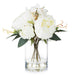 Enova Home Mixed Artificial Silk Peony and Hydrangea Fake Flowers Arrangement in Cube Glass Vase with Faux Water for Home Decor