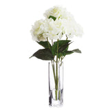 Enova Home Artificial Natural Touch Hydrangea Fake Silk Flowers in Clear Glass Vase with Faux Water for Home Decoration